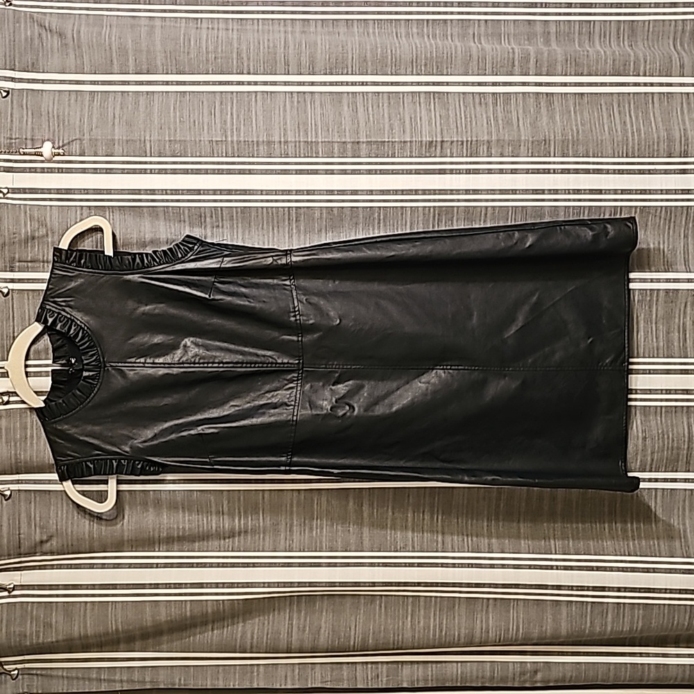 Dark Navy Blue leather sleeveless dress.